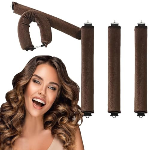 Hitzefreie Lockenstäbe, 3er-Pack Nacht-Lockenstäbe, DIY-Nacht-Lockenstäbe mit Haken für Mädchen mit kurzen und langen Haaren,heat-free curling iron for any hair type. (Brown)