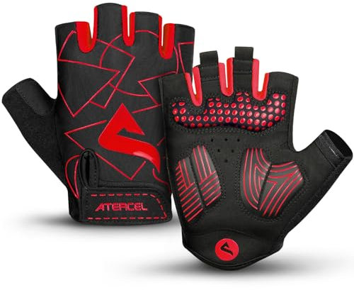 ATERCEL Fahrradhandschuhe Halbfinger für Herren Damen - Radsporthandschuhe MTB Handschuhe mit SBR-Polsterung für Radfahren, MTB, Fitness, Rot, XL