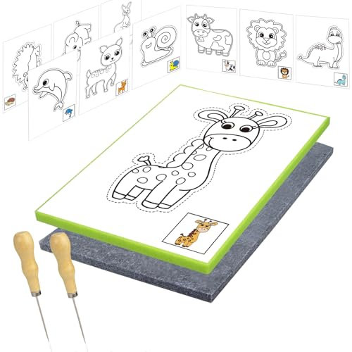 Lifuncren 2 Pezzi Punteruolo e Tappetino per Bambini Kit 20 x 15 cm, Punteggiare Kit, Bambino Tappetino Feltro per Bambini Tappetini Feltro per Punteruoli Cucito e Fai da Te (2 Colori - Tema animali)