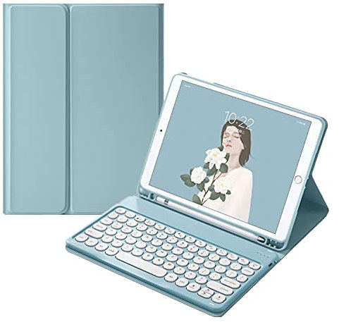 HENGHUI Keyboard Case for Galaxy Tab A9 8.7 inch 2023 (SM-X110/X115/X117) Keyboard Case Cute Round Key Color Keyboard Wireless Detachable BT Keyboard Cover,MistyBlue