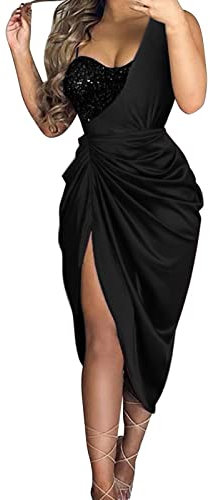 Vestiti Eleganti Donna Vestiti Donna Eleganti da Sera Lunghi Collo V Maxi Vestito da Damigella Sera Cerimonia Maglia Collo Alto Donna Vestito Donna Invernale Elegante Blu (Nero, XL)