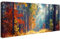 Cadre en Bois Impression sur Toile Forêt Fantastique Arbre Ensoleillé Tableau Peinture Poster Mural Paysage Naturel d'automne Image sur Toile Grande Tableau Decoration Murale Salon Chambre 50x120cm