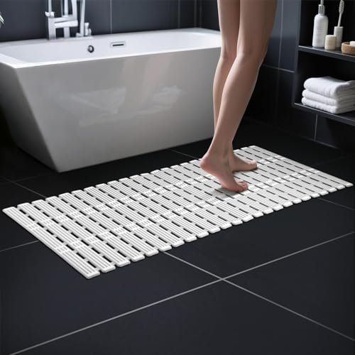 Bath Mat Non Slip Anti Mould 68x40cm for Elderly - Non Slip Shower Mat for Inside Showe DIY Cut, with Suction Cups Rubber Shower Mat