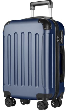yonsly® Koffer Suitcase M Blau, Trolley Reisekoffer, Rollkoffer Handgepäck mit 4 Rollen 360°, ABS Hartschalen, Sicherheitsschloss, Weicher Gummigriff, 210D-Futter