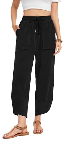 Timuspo Stoffhose Damen Locker Haremshose Weites Bein Elastischer Bund Palazzo Hose mit Taschen Yoga Lounge Urlaub Alltag