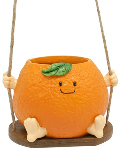 Grands pots de fleurs en résine orange à suspendre pour plantes grasses pour la décoration de la maison, du jardin, pots de fleurs d'extérieur (orange, 12. 2 x 10 x 9 cm)
