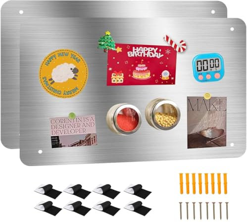 Frogetu 2 Stück Magnettafel Magnetboard,43.5x30cm Magnetische Metalltafel, Edelstahl Magnetisch Tafel Klein zum Aufhängen, Memoboard Küche Magnetwand für Wohnung Büro Küche