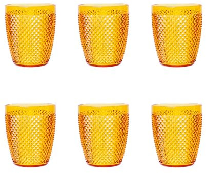 Excelsa Diamond Lot de 6 verres à eau en verre facetté 40 cl jaune