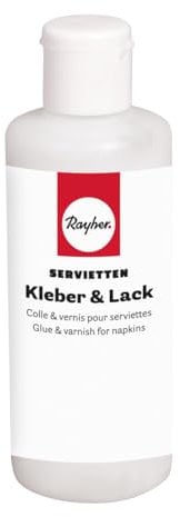 Rayher Serviettenkleber, Flasche 80 ml, auf Wasserbasis, für den Innen- und Außenbereich, Serviettentechnik-Kleber, Kleber und Lack in einem, farblos, 35094000