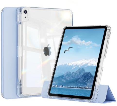 KTGGHG Case for iPad Air 11 8th/7th/6th Gen, 10.9 5/4th Gen, Sky Blue | Detachable Sliding Cover, Clear Hard Back Shell, Auto Wake/Sleep, Pencil Holder, Two perspectives, Supports Touch ID