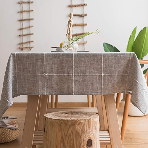Plenmor Leinenoptik Tischdecke Quadratisch 150 x 150 cm, Abwaschbar Tischdecke für Küche,Garten, Party, Outdoor (Plaid Grey, 150 x 150 cm)