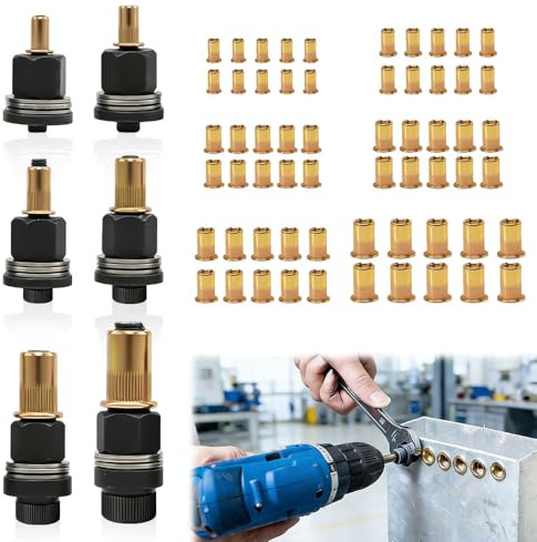 6 Stück Nietmutternzange Set, Einpressmuttern Nietenzange Nietmuttern Set für M3 M4 M5 M6 M8 M10 mit 60 Stück Muttern, Gewindenieten Zange Set für Nietmutter Werkzeug Manuelle Nietmaschine