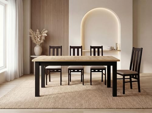 Esstisch Ausziehbar Rechteckig XXL Groß – Verlängerbar Wohnzimmertisch Küchentisch für 10 Personen - 160 × 90 cm bis 240 cm – Schwarze Holzbeine – Hergestellt in EU – Eiche Artisan Hellbraun