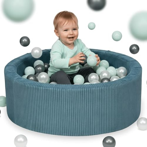 Mimii Piscine à balles pour Bébé et Enfant Jouet Ronde 90x40 cm cm avec 300 Balles pour Tout-Petits - Bleu: Nacré/Argenté/Menthe Clair