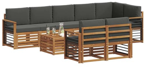 vidaXL Sofagarnituren 9 pcs Natur und Anthrazit Massivholz Akazie, Moderne Garten-Sofa-Garnitur, Robustes Outdoor-Sofa, braunes Akazienholz, stylische Sitzgruppe für deinen Garten