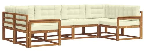 vidaXL Outdoor-Sofagarnitur mit Kissen 6 pcs Natur und Creme, Akazienholz Outdoor-Sofa-Set, modernes Gartenmöbel, Pool-Sitzgelegenheiten, Hinterhof-Lounge, Patio