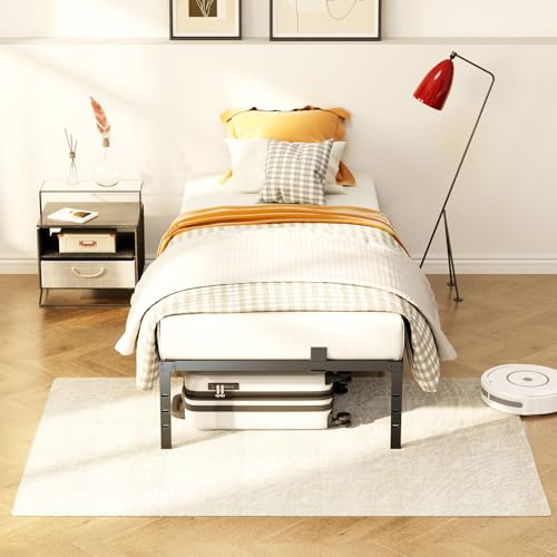 KUTAS Bett 90 x 200 cm, Bettgestell 90 x 200 mit 14 Stabile Latten & Kein Boxspringbett Erforderlich, Metallbett 36 cm Höhe mit Stauraum, Gästebett, Einfache Montage, Schwarz
