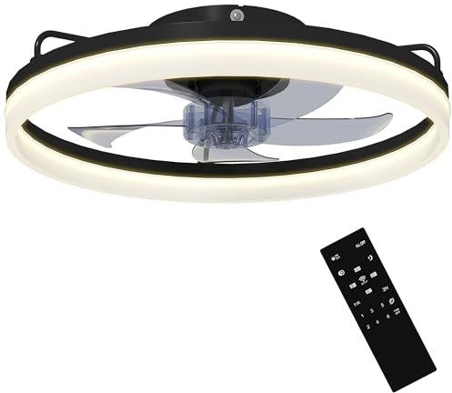 HOMCOM Ventilatore da Soffitto con Luce LED Regolabile, Telecomando, Timer, 6 Velocità, Flusso Reversibile e Motore Silenzioso DC, Ventilatore da Soffitto in Acciaio e Plastica, Ø50x12.5A cm, Nero