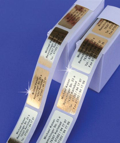 Edle Goldfolie-Etiketten mit Ihrem Wunschtext, 300 Stück, ca. 51 x 19 mm groß, für bis zu 5 Zeilen Text - SEHR EDEL UND HOCHWERTIG