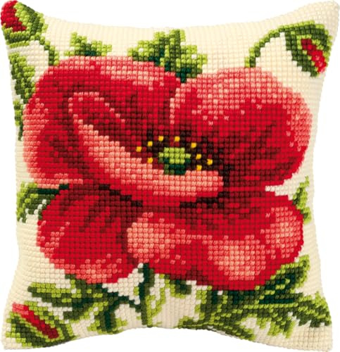 Vervaco Oriental Poppy Cross Stitch Cushion, Multi-Colour