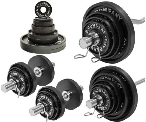 Bad Company Hantelset I Olympia Hantelscheiben 50/51 mm aus Gusseisen (4 x 1,25 kg, 4 x 2,5 kg und 4 x 5 kg, 2 x 10 kg, 2 x 15 kg) inkl. SZ-Curl-, Langhantelstange 168 cm und Kurzhanteln I Komplett-Set 115,5 kg