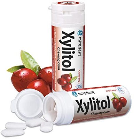 6x Chicle Miradent Xylitol Chicle 30 piezas lata de arándano (6x 30g)