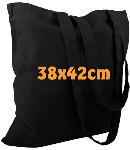 Cottonbagjoe 25 Stück Baumwolltaschen Schwarz | 38x42 cm | unbedruckt | lange Henkel | ideal zum Bedrucken & Beplotten | Öko-Tex zertifiziert