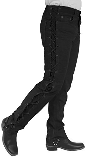 RICANO S/L Nubuk Herren Schnür-Lederhose, Büffel Nubuk Echtleder (36, Schwarz)