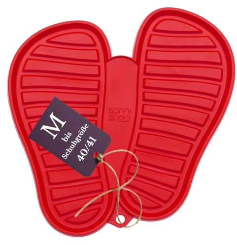 Sanni Shoo, Shoo.pad, Flexible, waschmaschinen-Feste Schuh-Abtropf-Matte, Schuhablage, Schuhabtropfschale, Abtropf- und Schmutzfang-Matte für Schuhe M (bis Schuhgrösse 41), rot