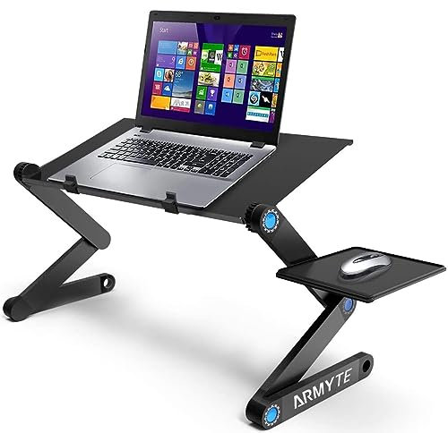 Extra Wide Adjustable Laptop Stand Desk with Cooling Fan & Mouse Pad for 17 Inch Computer, Portable Ergonomic Lap Desk for Bed Sofa Couch Office (Aluminum Table Tray: 48×26cm, Black)