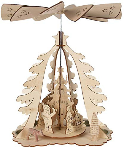 OBC Weihnachtspyramide/in Tannenform Natur gelasert/mit Teelichthaltern/Pyramide Weihnachten/im Kunsthandwerks-Stil, handgefertigt/Deko zu Weihnachten