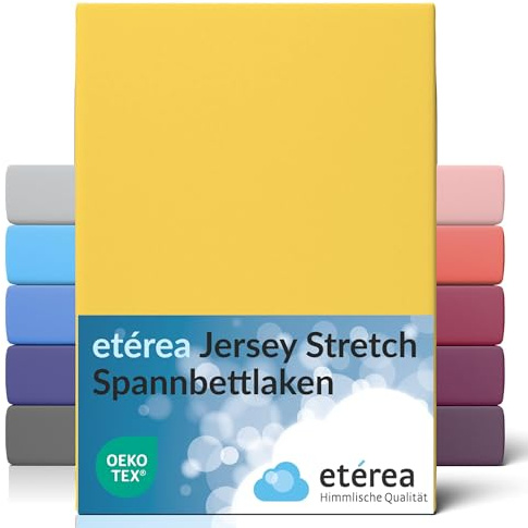 etérea Spannbettlaken für Wasserbett & Boxspringbett 140x200-160x220 cm - Oekotex 95% Baumwolle und 5% Elasthan Spannbetttuch - Öko-Tex Glattes & Feines Bettlaken bis 45 cm Steghöhe - Gelb