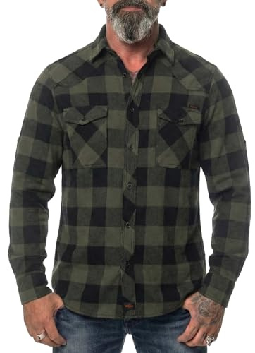 ROCK-IT Apparel® Chemise en Flanelle à Carreaux pour Hommes Manches Longues Chemise de bûcheron Chemise à Carreaux de qualité supérieure Chemise décontractée Chemise Tailles S-5XL Noir/Olive XL