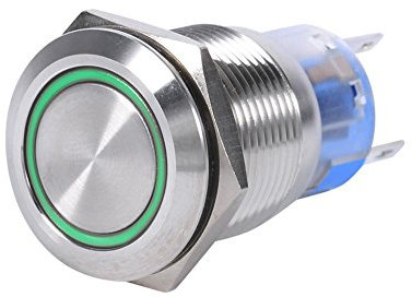 Robuster 12V LED selbstsichernder wasserdichter Drucktastenschalter (Grün) für 19mm/0.75 Montageloch Ideal Auto, Boot, Wohnmobil Outdoor Anwendungen, 1 Stück, IP67 zertifiziert, vibrationsfest,