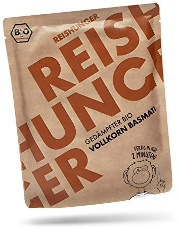 REISHUNGER BIO Mikrowellen Reis Vollkorn Basmati aus dem Himalaya (12 x 250g) - Auch in 6 x 250g verfügbar - Express Reis fertig in 2 Minuten - Vegan, Glutenfrei & 100% Sortenrein