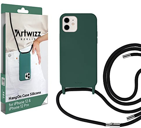 Artwizz HangOn Case geeignet für iPhone 12/12 PRO - Elastische Schutzhülle aus Silikon als Handykette zum Umhängen mit Band - Jungle Flower