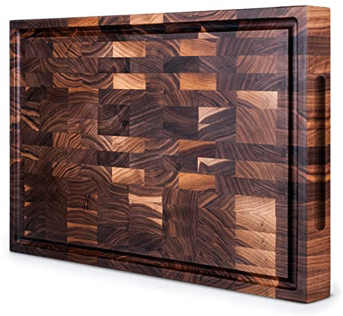Mevell Tagliere da cucina con estremità in noce, reversibile, extra large, in legno, con scanalature per succhi, prodotto in Canada (noce, 20 x 13 x 2)