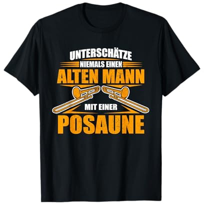 Posaunenspieler Design Posaune Instrument Musik - Herren - T-Shirt - Schwarz - S - Halbarm - Klassische Passform - Crew-Ausschnitt - Mit Posaune-Motiv - Weihnachten, Vatertag, Geburtstag