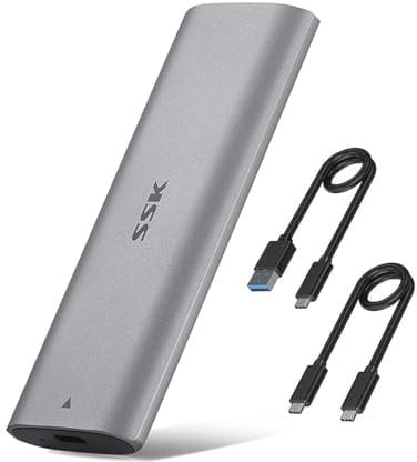 SSK M.2 NVME Tool-Free SSD Enclosure Adapter, USB C 3.2 Gen 2 10Gbps PCIe MKey JMS583 Chip External SSD Case, Support UASP Trim for 2242/2260/2280 (SATA SSD NOT Supported)