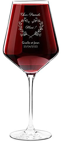 Maverton Verre à Vin en Cristal - 490 ml - Verre Personnalisé - Vin Rouge et Blanc - Cadeau d’anniversaire pour chaque Couple - Classique pour parents - Cadeau Noel - Parents