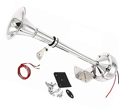 YIYIDA Car Horn Elektrische Hupe 24V Autohupe 150DB Trompete Bootshupe silber Edelstahl Einrohrhupe LKW Hupe 304 Lautsprecher Lufthupe geeignet Air Horn für 24V Auto Yacht LKW Wohnmobil etc