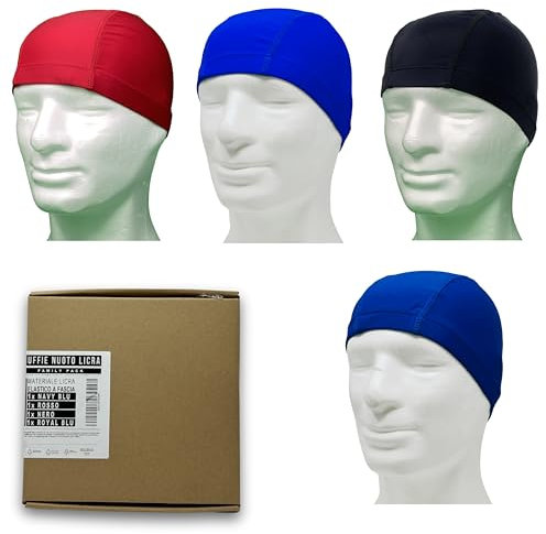 4 auriculares de natación profesionales de licra hipoalergénica sin látex ni silicona - Descuentos Familia - Gorro piscina licra Unisex, Aquagym para adultos y jóvenes. Pack de 1-4 uds.
