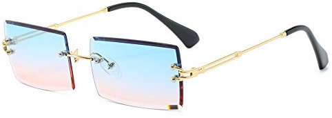 YUELUQU Retro Randlose rechteckige Sonnenbrille für Damen Herren Transparente Brille Y2K Vintage Brille, Bluepink, Medium