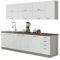 Mirjan24 Küche Multiline IV, 260 cm Küchenblock/Küchenzeile mit Arbeitsplatte und Spülbecken, 7 Schrank-Module frei kombinierbar (Grau/Weiß Hochglanz; ohne Beleuchtung)