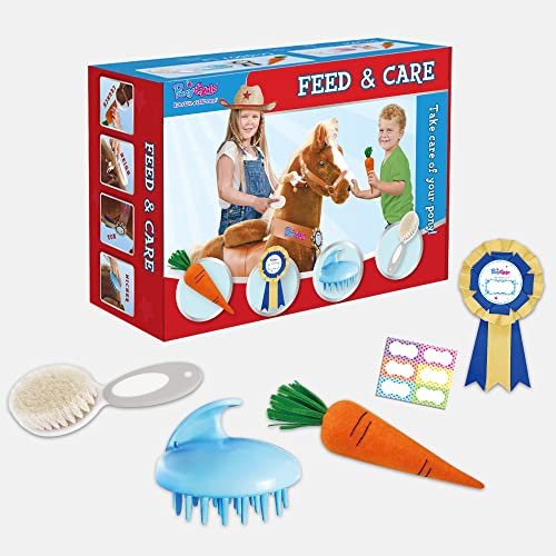 PonyCycle Pferd Pony Spielzeug Futter und Pflegeset, 5-teiliges Sortiment. Groming-Bürste, Haustierbürste, Karotte, Aufkleber, Namensschild für Jungen und Mädchen, passend für Modell U und Modell K