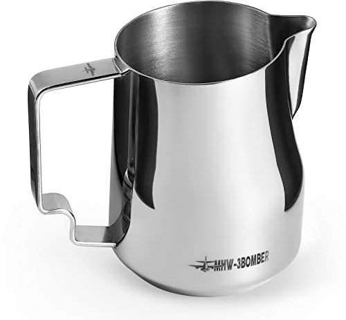 MHW-3BOMBER Milk Frothing Pitcher 450ml/15.2oz Milk Frother Cup Espresso Steaming Pitcher Stainless Steel Milk Frother Cup Barista Latte Art Round Spout Milk Jug P6001S-OS
