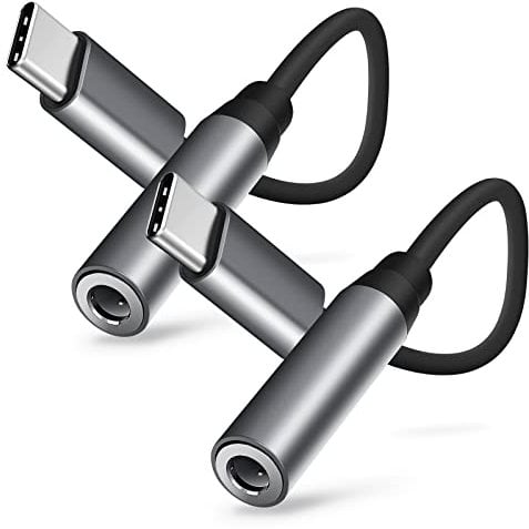 USB C auf 3,5 mm Kopfhörer Adapter (2 Stück), USB-C auf Aux Audio Klinke Adapter Kopfhöreranschluss Konverter Kompatibel mit Samsung Galaxy S22 S21 S20 Note 20/10+ A73 A53, Pixel 6 5 4 und Mehr, Grau