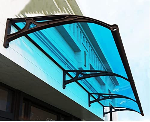 Front Door Canopy Outdoor Awning Porch Rain Protector Awning Polycarbonate Endurance Board UV Water Rain Resist Lean To Roof Shelter Shade Cover Upgrade The Large Sink Easy (Blue 60x160cm)