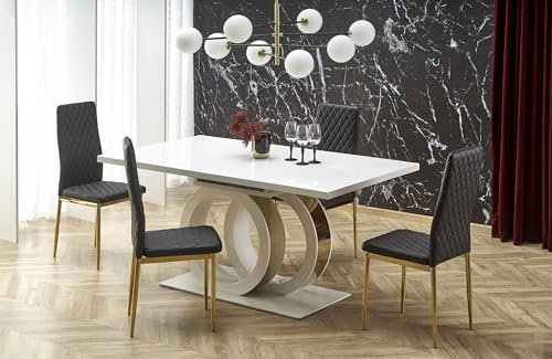 Design Esstisch HAG-777 Weiß Hochglanz - Gold ausziehbar 160-200 cm