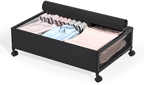Hanstore Unterbettkommode mit Rollen, Unterbett-Aufbewahrungsbox mit Deckel, Metall-Unterbett-Aufbewahrungs-Schubladen-Behälter, rollbare Unterbettaufbewahrung für Schuhe, Kleidung, Spielzeug, Snacks,